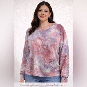 P.J. Salvage Marble Print Sweatshirt Pink Gray Lounge Pullover Soft Size L